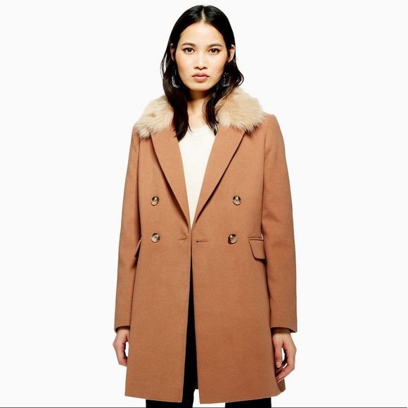 Topshop naomi faux fur collar coat Clearance